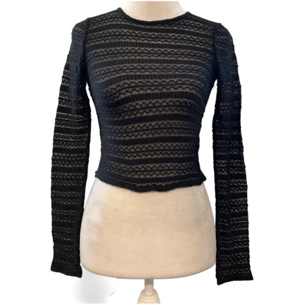 Hollister Y2K Gray Mesh Knit Long Sleeve Top Size XS Grunge Bohom